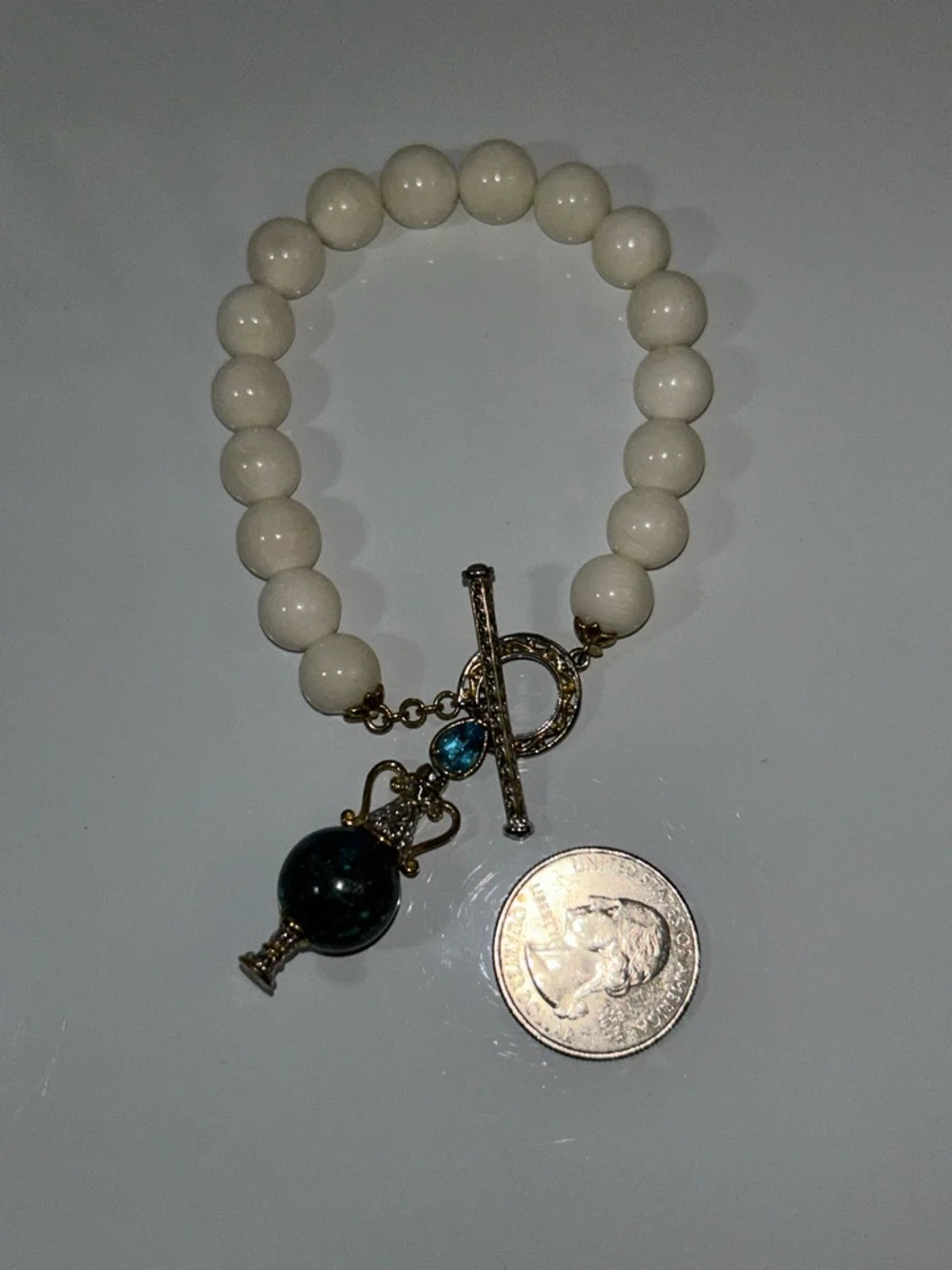 NWOT Gems En Vogue Palladium Beaded Bracelet With Gemstone Perfume Bottle Charm
